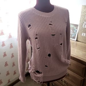 Boohoo pink knit long sleeve sweater with rips S